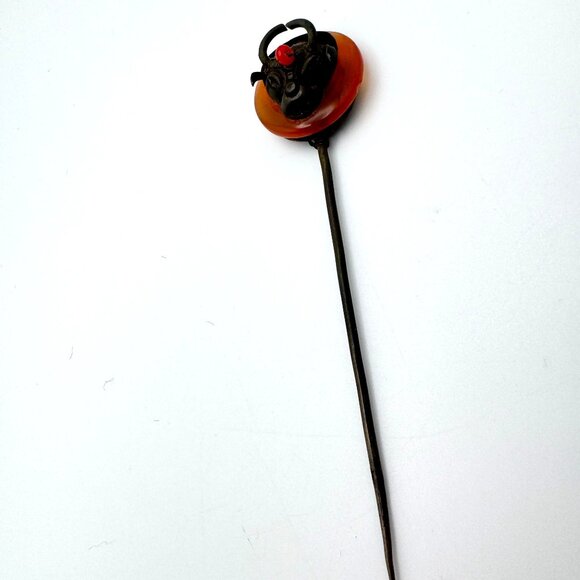 Antique Chinese Hairpin With Ox Motif Carnelian? & Metal Design - Picture 8 of 10